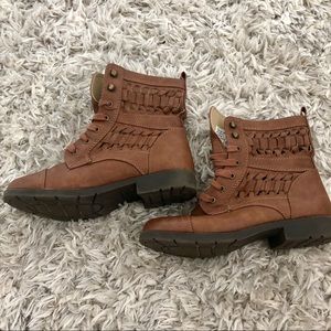 Brash Woven Lace Up Brown Booties, Size 7.5